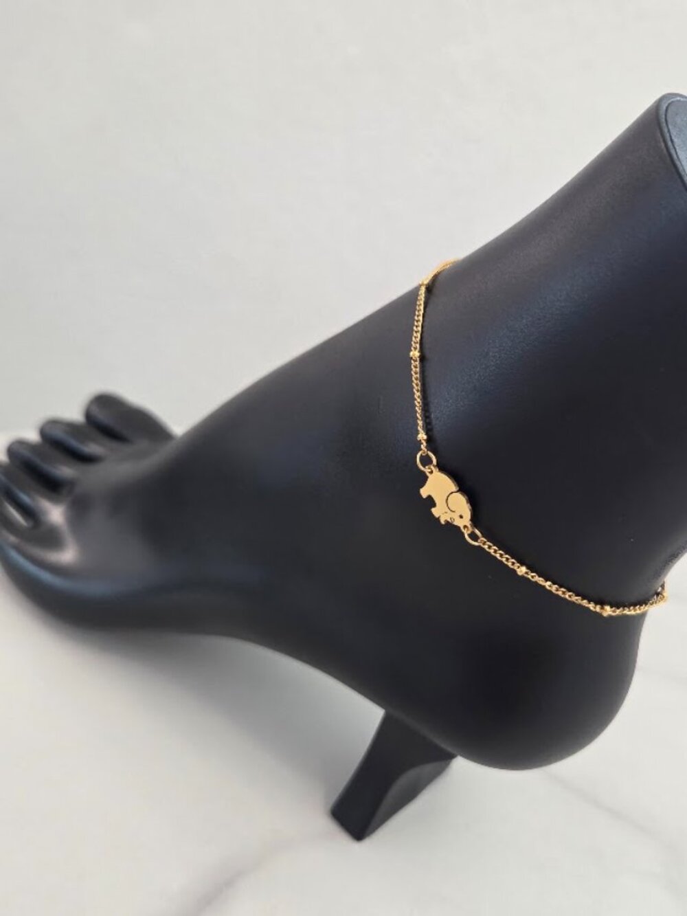 Gold Elephant Charm Anklet Dainty Minimalist Beaded Chain Jewelry - Picture 5 of 15
